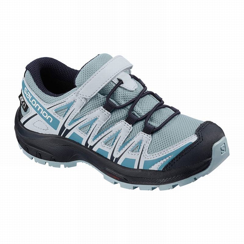 Chaussures De Trail Running Salomon Enfant Grise Bleu - Salomon XA PRO 3D CSWP K - France (9568-BSIK